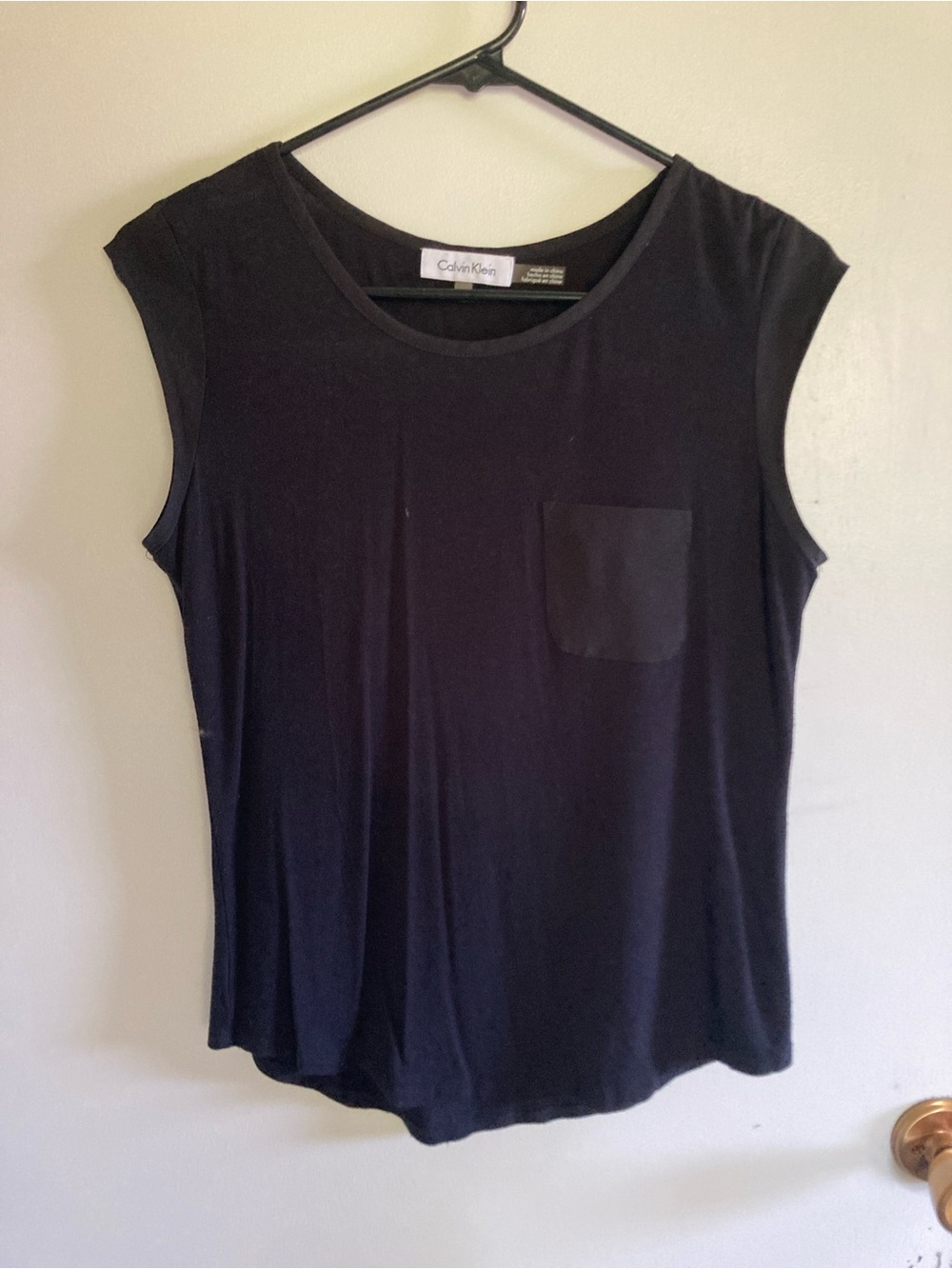 Calvin Klein Black Cap Sleeve Tank with Chest Pocket